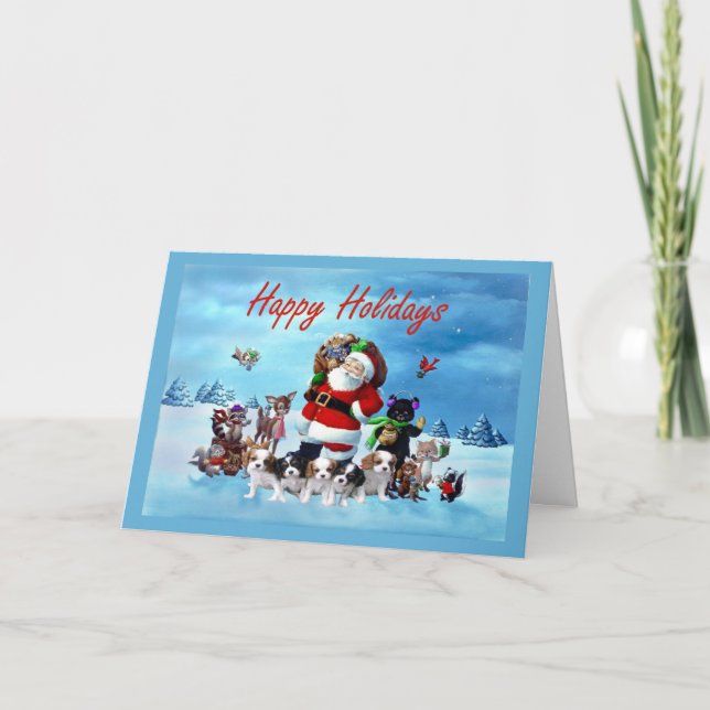 Cavalier King Charles Spaniel Christmas Santa Anim Holiday Card (Front)