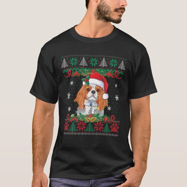 Cavalier King Charles Spaniel Christmas Santa Ugly T-Shirt (Front)
