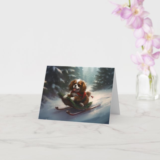 Cavalier King Charles Spaniel  Christmas snow Card (Orchid)