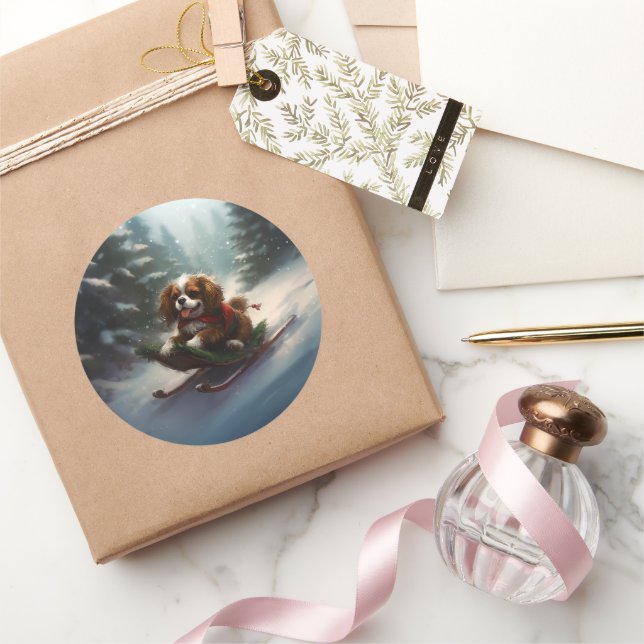 Cavalier King Charles Spaniel  Christmas snow Classic Round Sticker (Gifting)