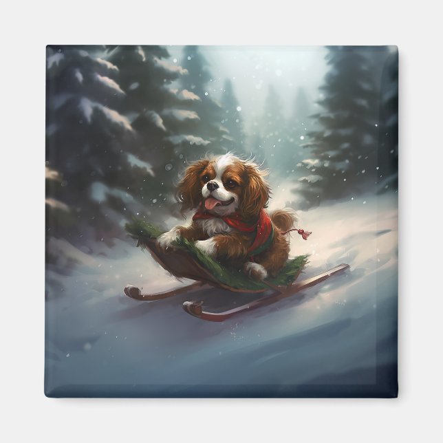 Cavalier King Charles Spaniel  Christmas snow Magnet (Front)