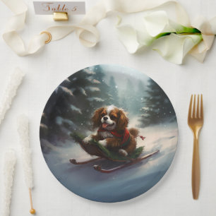 Cavalier King Charles Spaniel  Christmas snow Paper Plate