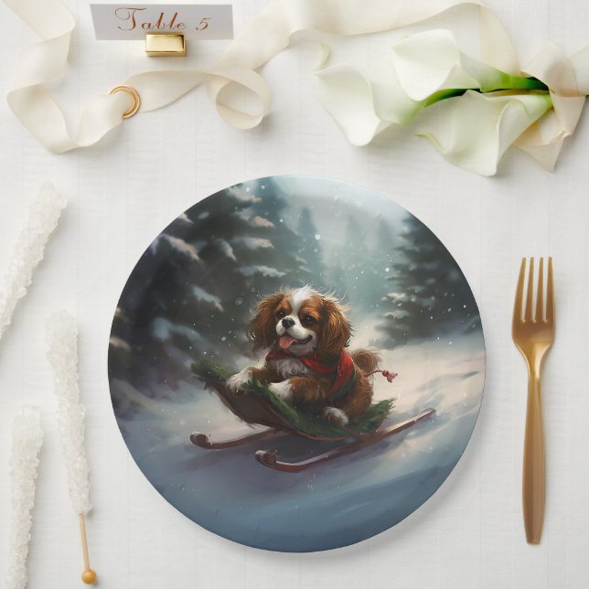 Cavalier King Charles Spaniel  Christmas snow Paper Plate (Wedding)