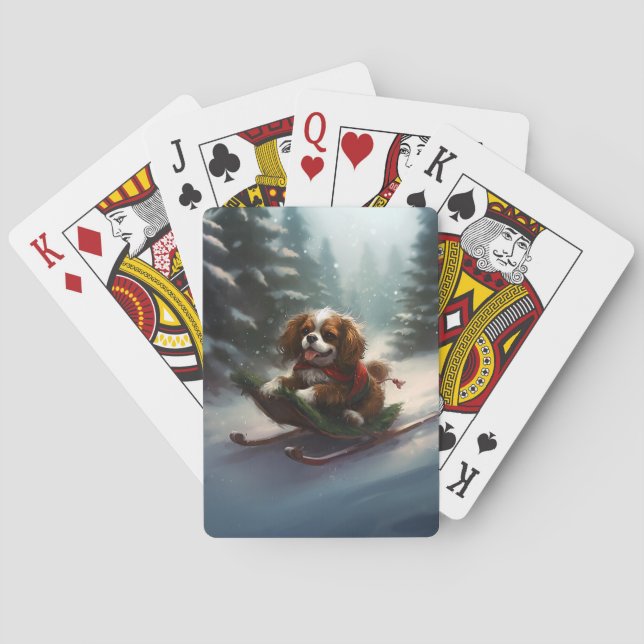 Cavalier King Charles Spaniel  Christmas snow Playing Cards (Back)
