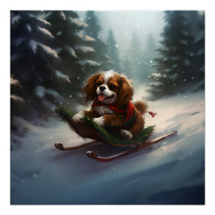 Cavalier King Charles Spaniel  Christmas snow Poster