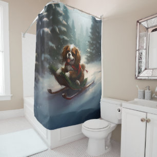 Cavalier King Charles Spaniel Christmas snow Shower Curtain
