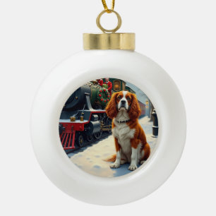 Cavalier King Charles Spaniel Christmas Train Ceramic Ball Christmas Ornament