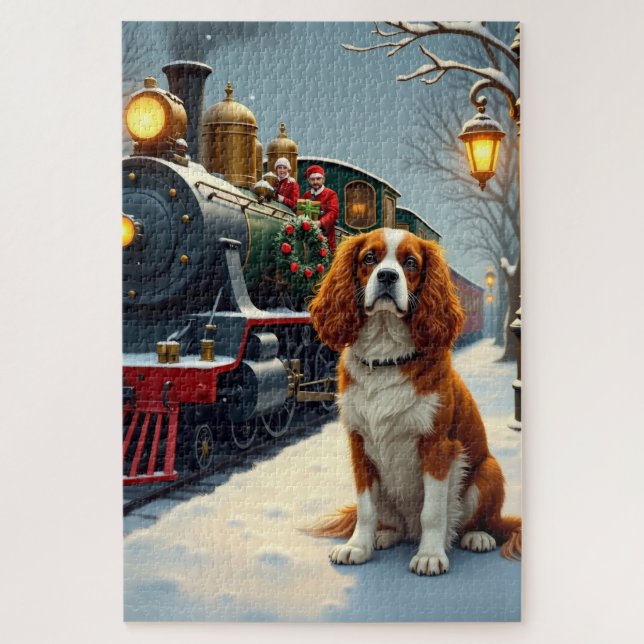 Cavalier King Charles Spaniel Christmas Train Jigsaw Puzzle (Vertical)