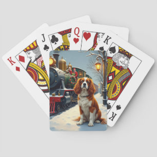 Cavalier King Charles Spaniel Christmas Train Playing Cards