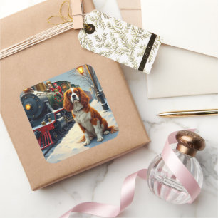 Cavalier King Charles Spaniel Christmas Train Square Sticker