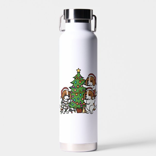 Cavalier King Charles Spaniel Christmas Tree Water Bottle (Front)