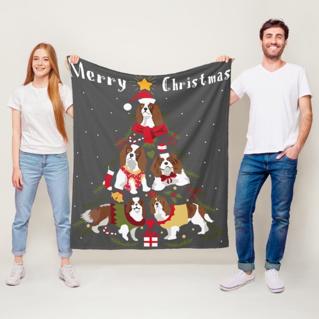 Cavalier King Charles Spaniel Christmas Tree Xmas Fleece Blanket (In Situ)