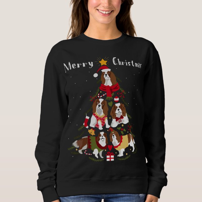 Cavalier King Charles Spaniel Christmas Tree Xmas  Sweatshirt (Front)