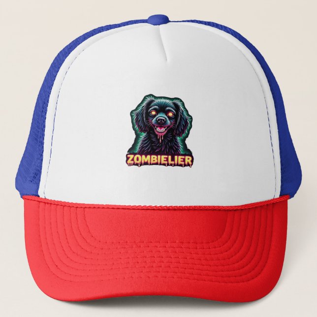 Cavalier King Charles Spaniel CKCS Zombie Dog Hall Trucker Hat (Front)