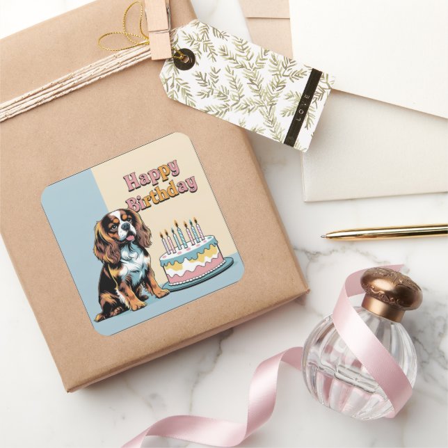 Cavalier King Charles Spaniel Colourful  Square Sticker (Gifting)