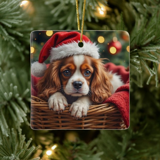 Cavalier King Charles Spaniel Cosy Basket Ceramic Ornament (Tree)