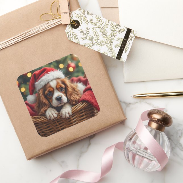Cavalier King Charles Spaniel Cozy Basket Square Sticker (Gifting)
