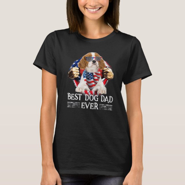 Cavalier King Charles Spaniel Dad American Flag Gi T-Shirt (Front)