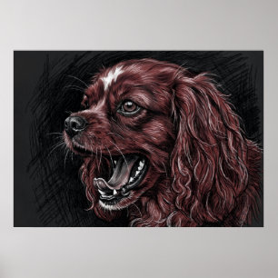 Cavalier King Charles Spaniel Dark Sketch Poster