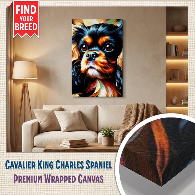Cavalier King Charles Spaniel Dog Acrylic Print (Gallery-Quality Wrapped Canvas: Artistic Cavalier Spaniel Dog Portrait.)