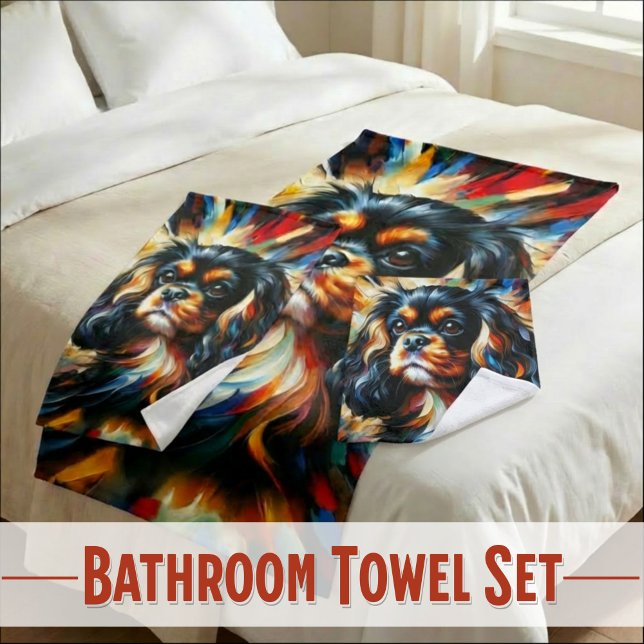 Cavalier King Charles Spaniel Dog Acrylic Print Ba Bath Towel Set (Premium Black & Tan Cavalier Spaniel Microfiber Towel Trio)