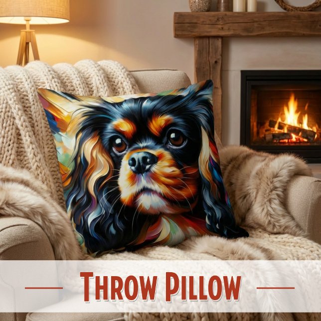 Cavalier King Charles Spaniel Dog Acrylic Print Cushion (Chic Black & Tan Cavalier Spaniel accent pillow. Style meets puppy love! )