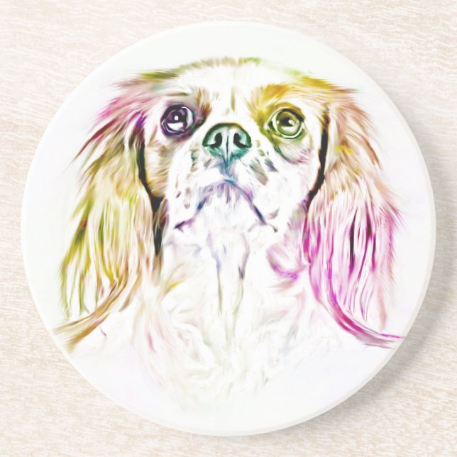 Cavalier King Charles Spaniel Dog Art Painting Coaster (Front)