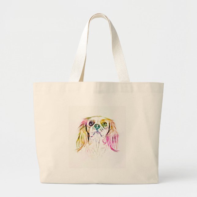 Cavalier King Charles Spaniel Dog Art Painting Large Tote Bag (Front)