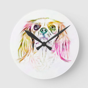 Cavalier King Charles Spaniel Dog Art Painting Round Clock