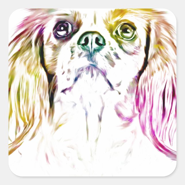Cavalier King Charles Spaniel Dog Art Painting Square Sticker (Front)