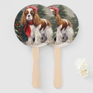 Cavalier King Charles Spaniel Dog Christmas Hand Fan