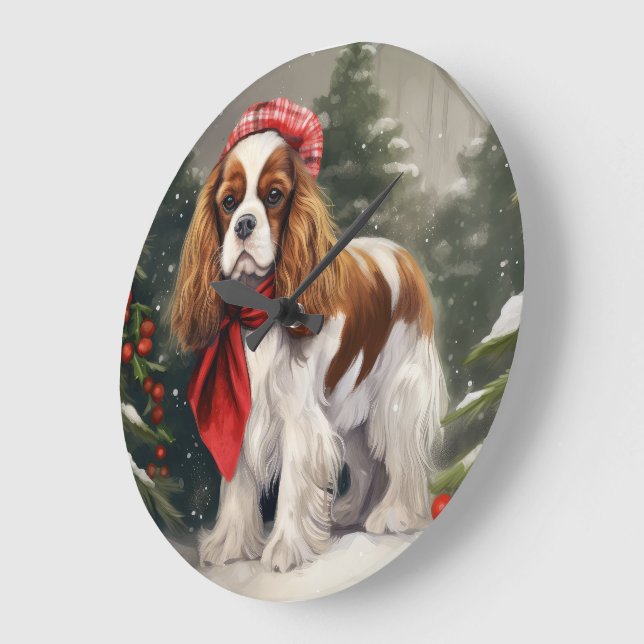 Cavalier King Charles Spaniel Dog Christmas Large Clock (Angle)