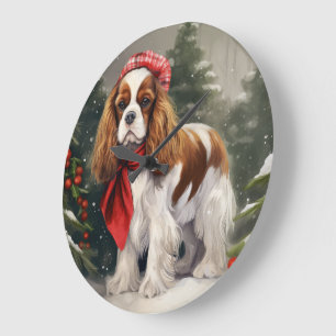 Cavalier King Charles Spaniel Dog Christmas Large Clock