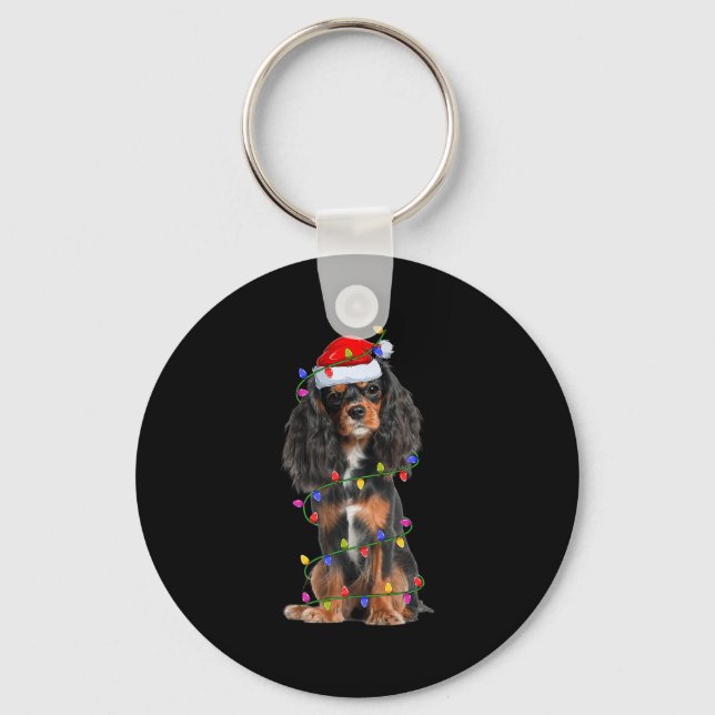 Cavalier King Charles Spaniel Dog Christmas Lights Key Ring (Front)