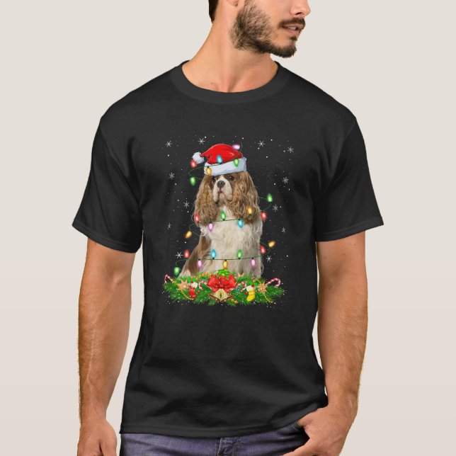 Cavalier King Charles Spaniel Dog Christmas Lights T-Shirt (Front)