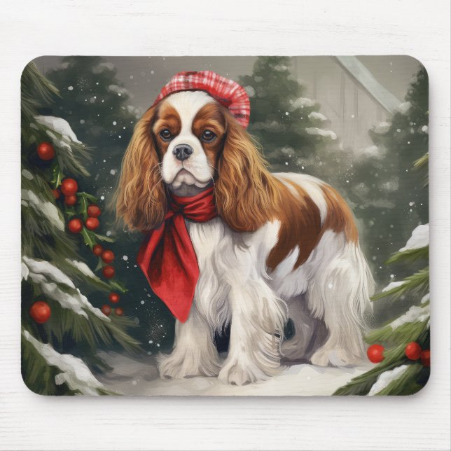 Cavalier King Charles Spaniel Dog Christmas Mouse Mat (Front)
