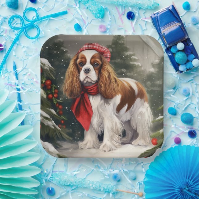 Cavalier King Charles Spaniel Dog Christmas Paper Plate (Party)