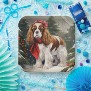 Cavalier King Charles Spaniel Dog Christmas Paper Plate