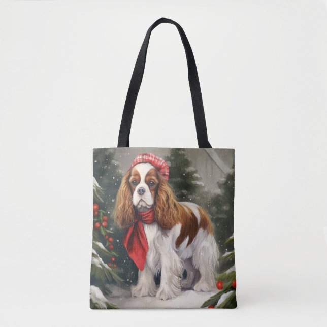 Cavalier King Charles Spaniel Dog Christmas Tote Bag (Front)