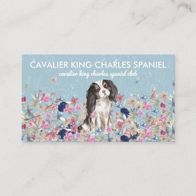 Cavalier King Charles Spaniel Dog Flower Pattern Business Card (Front)