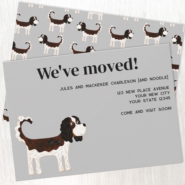 Cavalier King Charles Spaniel Dog Moving New Home Announcement (Tricolor Cavalier King Charles Spaniel dog new home moving change of address announcement card)