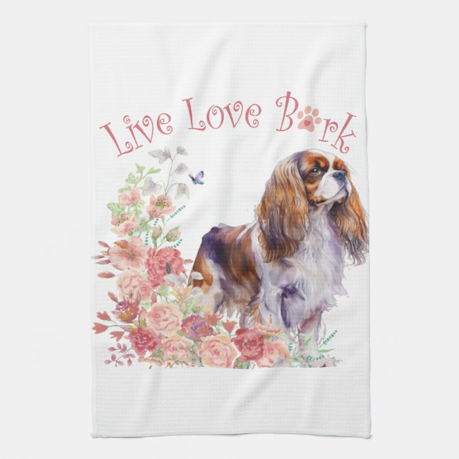Cavalier King Charles Spaniel Dog Mum Floral Tea Towel (Vertical)