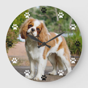 Cavalier King Charles Spaniel Dog - Paw Print Time Large Clock