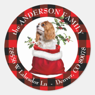 Cavalier King Charles Spaniel Dog Plaid Frame Classic Round Sticker