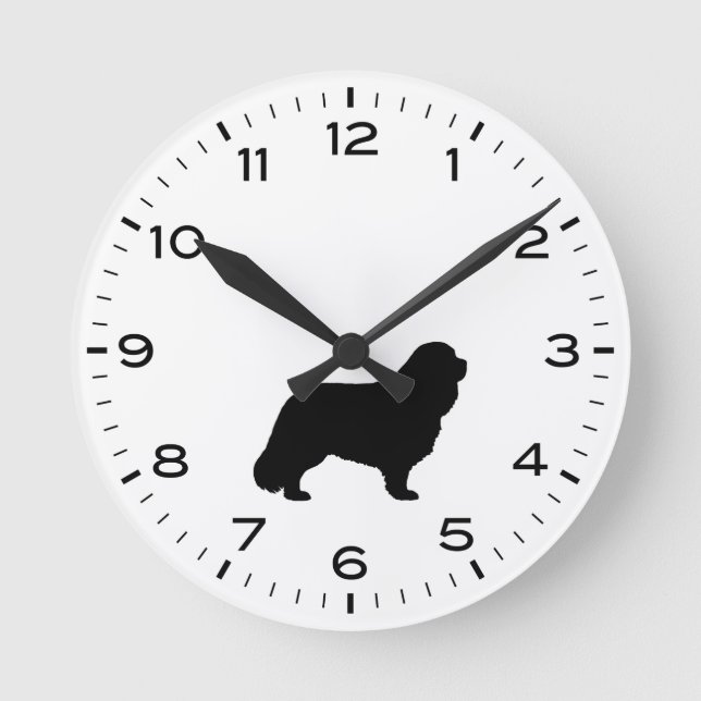 Cavalier King Charles Spaniel Dog Silhouette Round Clock (Front)
