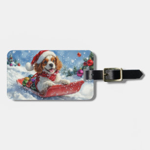 Cavalier King Charles Spaniel Dog Sledge Christmas Luggage Tag