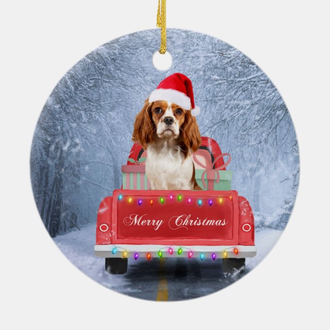 Cavalier King Charles Spaniel Dog Snow christmas C Ceramic Tree Decoration (Back)