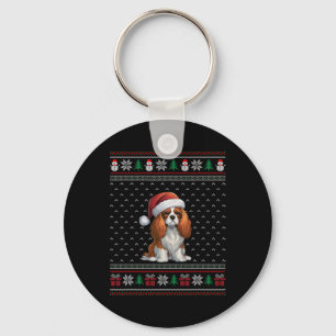 Cavalier King Charles Spaniel Dog Wearing Santa Ha Key Ring