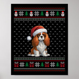 Cavalier King Charles Spaniel Dog Wearing Santa Ha Poster