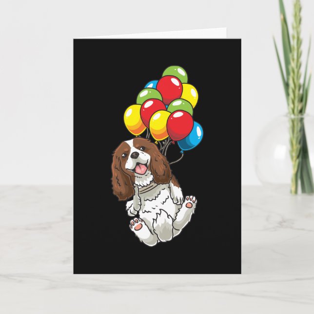 Cavalier King Charles Spaniel Dog with Ballons Card (Front)